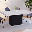 ID MARKET - Table à manger extensible rectangle EDEN 6-10 personnes plateau effet marbre blanc ALASKA et noir 160-200 cm - vignette