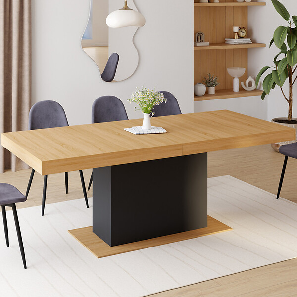 ID MARKET - Table à manger extensible rectangle EDEN 8-12 personnes bois et noir 200-250 cm - large