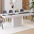ID MARKET - Table à manger extensible rectangle EDEN 6-10 personnes blanche et bande centrale grise 160-200 cm - vignette