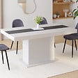 ID MARKET - Table à manger extensible rectangle EDEN 6-10 personnes blanche et bande centrale grise 160-200 cm - vignette