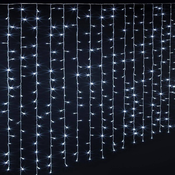 FEERIC LIGHTS & CHRISTMAS - Rideau lumineux L 2 m 400 LED Blanc froid 20 Tombées 8 jeux de lumière - large