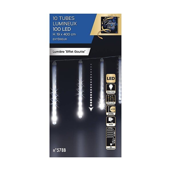 FEERIC LIGHTS & CHRISTMAS - Guirlande lumineuse Rideau lumineux 10 Tubes effet goutte 100 LED Blanc Froid - large