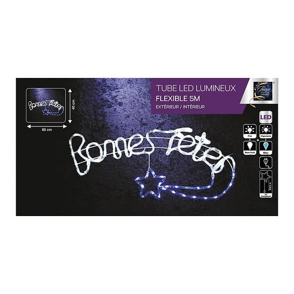 FEERIC LIGHTS & CHRISTMAS - Déco de Noël Lumineuse BONNES FETES Tube Lumineux flexible LED Blanc chaud et Bleu H 40 et L 85 cm - large