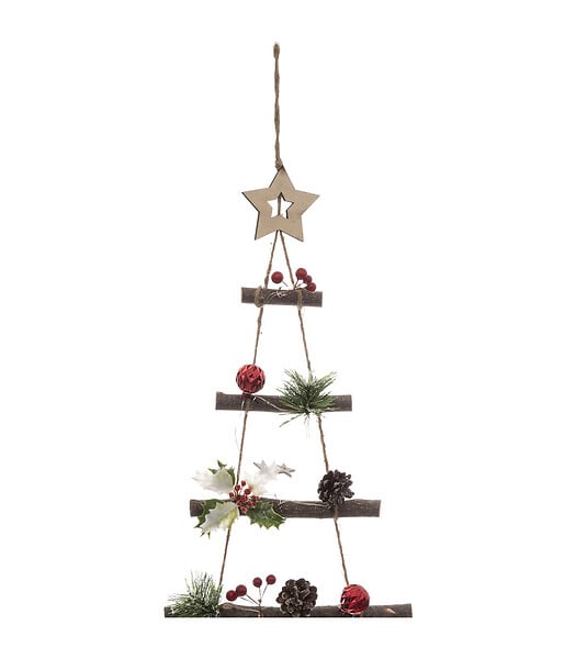 FEERIC LIGHTS & CHRISTMAS - Sapin de Noël à suspendre Lumineux à LED avec déco rouge et verte H 120 cm - large