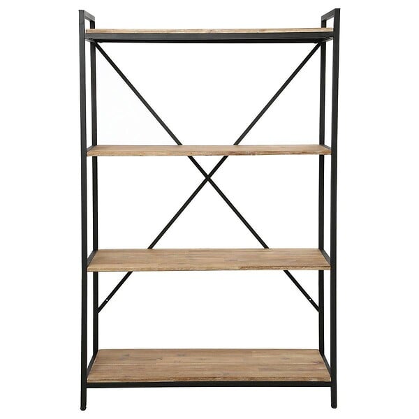 ATMOSPHERA - Meuble Étagère 4 niveaux en Métal Noir et Bois d'Acacia H 141 cm - large