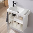 GODART - Meuble lave mains avec porte serviette blanc et noir avec robinet noir - vignette