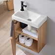 GODART - Pack meuble lave mains Hamac oak et noir + robinetterie eau froide noir - vignette