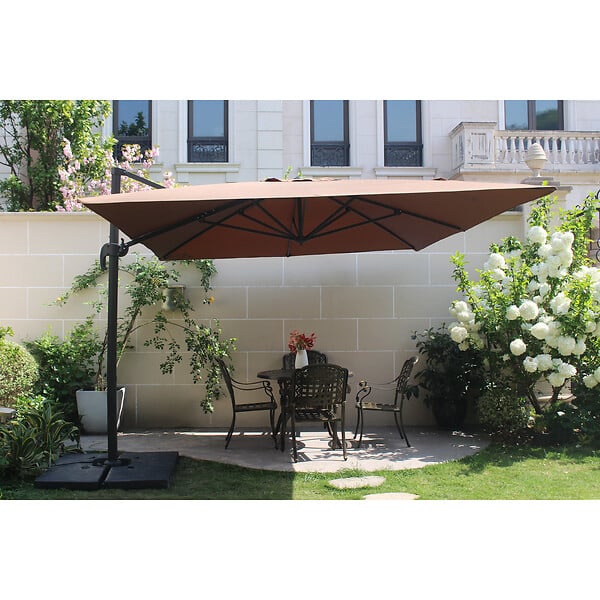 CONCEPT USINE - Bundle parasol rectangulaire 3x4m déporté rotatif marron aluminium + housse CESARE - large