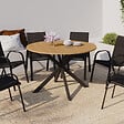 ID MARKET - Table de jardin ronde MESSINA 120 cm 6 personnes pied araignée plateau métal effet bois - vignette