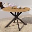 ID MARKET - Table de jardin ronde MESSINA 120 cm 6 personnes pied araignée plateau métal effet bois - vignette