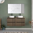 COSYNEO - Meuble de salle de bain 140cm avec plateau et 2 vasques à poser rondes - 4 tiroirs - sans miroir - noyer (bois foncé) - VENERIA - vignette