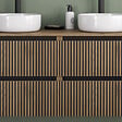 COSYNEO - Meuble de salle de bain 140cm avec plateau et 2 vasques à poser rondes - 4 tiroirs - sans miroir - noyer (bois foncé) - VENERIA - vignette