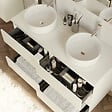 COSYNEO - Meuble de salle de bain 120cm avec plateau et 2 vasques à poser rondes - 6 tiroirs - blanc brillant - MAYOR - vignette