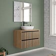 COSYNEO - Meuble de salle de bain 80cm avec plateau et vasque à poser arrondie - 2 tiroirs - roble era (chêne clair) - VENERIA - vignette