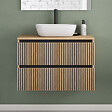 COSYNEO - Meuble de salle de bain 80cm avec plateau et vasque à poser arrondie - 2 tiroirs - roble era (chêne clair) - VENERIA - vignette