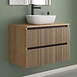 COSYNEO - Meuble de salle de bain 80cm avec plateau et vasque à poser arrondie - 2 tiroirs - roble era (chêne clair) - VENERIA - vignette