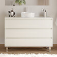 COSYNEO - Meuble de salle de bain 120cm avec plateau et vasque à poser ronde - 3 tiroirs - blanc brillant - MAYOR - vignette