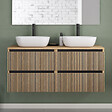 COSYNEO - Meuble de salle de bain 120cm avec plateau et 2 vasques à poser arrondies - 4 tiroirs - roble era (chêne clair) - VENERIA - vignette