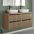 COSYNEO - Meuble de salle de bain 120cm avec plateau et 2 vasques à poser arrondies - 4 tiroirs - roble era (chêne clair) - VENERIA - vignette