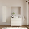 COSYNEO - Meuble de salle de bain 100cm avec plateau et vasque à poser ronde - 3 tiroirs - sans miroir - blanc brillant - MAYOR - vignette
