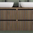 COSYNEO - Meuble de salle de bain 140cm avec plateau et 2 vasques à poser arrondies - 4 tiroirs - sans miroir - noyer (bois foncé) - VENERIA - vignette