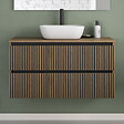 COSYNEO - Meuble de salle de bain 100cm avec plateau et vasque à poser arrondie - 2 tiroirs - sans miroir - noyer (bois foncé) - VENERIA - vignette