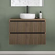 COSYNEO - Meuble de salle de bain 80cm avec plateau et vasque à poser ronde - 2 tiroirs - noyer (bois foncé) - VENERIA - vignette