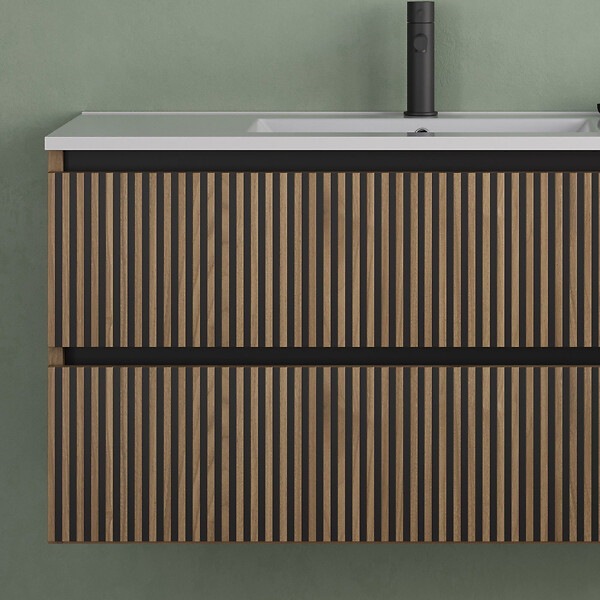 COSYNEO - Meuble de salle de bain 90cm simple vasque - 2 tiroirs - noyer (bois foncé) - VENERIA - large