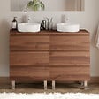 COSYNEO - Meuble de salle de bain 120cm avec plateau et 2 vasques à poser rondes - 6 tiroirs - sans miroir - noyer (bois foncé) - MAYOR - vignette