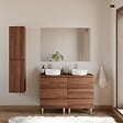 COSYNEO - Meuble de salle de bain 120cm avec plateau et 2 vasques à poser rondes - 6 tiroirs - sans miroir - noyer (bois foncé) - MAYOR - vignette