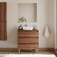 COSYNEO - Meuble de salle de bain 80cm avec plateau et vasque à poser arrondie - 3 tiroirs - noyer (bois foncé) - MAYOR - vignette
