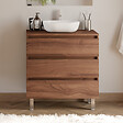 COSYNEO - Meuble de salle de bain 80cm avec plateau et vasque à poser arrondie - 3 tiroirs - noyer (bois foncé) - MAYOR - vignette