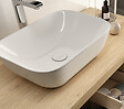 COSYNEO - Meuble de salle de bain 80cm avec plateau et vasque à poser arrondie - 3 tiroirs - noyer (bois foncé) - MAYOR - vignette