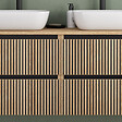 COSYNEO - Meuble de salle de bain 140cm avec plateau et 2 vasques à poser arrondies - 4 tiroirs - sans miroir - roble era (chêne clair) - VENERIA - vignette