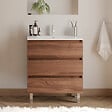 COSYNEO - Meuble de salle de bain 60cm simple vasque - 3 tiroirs - sans miroir - noyer (bois foncé) - MAYOR - vignette