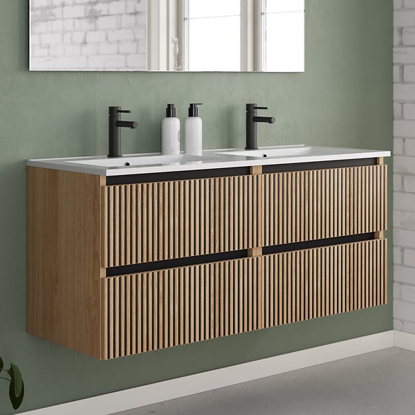 COSYNEO - Meuble de salle de bain 120cm double vasque - 4 tiroirs - sans miroir - roble era (chêne clair) - VENERIA - large