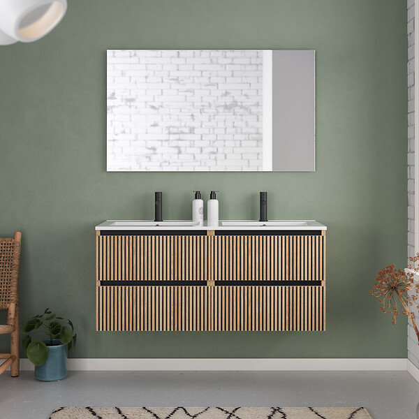 COSYNEO - Meuble de salle de bain 120cm double vasque - 4 tiroirs - sans miroir - roble era (chêne clair) - VENERIA - large