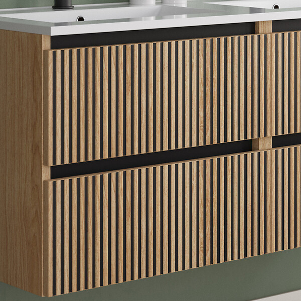 COSYNEO - Meuble de salle de bain 120cm double vasque - 4 tiroirs - sans miroir - roble era (chêne clair) - VENERIA - large