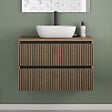 COSYNEO - Meuble de salle de bain 80cm avec plateau et vasque à poser arrondie - 2 tiroirs - sans miroir - noyer (bois foncé) - VENERIA - vignette