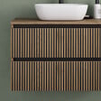 COSYNEO - Meuble de salle de bain 80cm avec plateau et vasque à poser arrondie - 2 tiroirs - sans miroir - noyer (bois foncé) - VENERIA - vignette