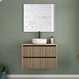 COSYNEO - Meuble de salle de bain 80cm avec plateau et vasque à poser ronde - 2 tiroirs - roble era (chêne clair) - VENERIA - vignette