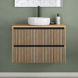 COSYNEO - Meuble de salle de bain 80cm avec plateau et vasque à poser ronde - 2 tiroirs - roble era (chêne clair) - VENERIA - vignette