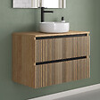 COSYNEO - Meuble de salle de bain 80cm avec plateau et vasque à poser ronde - 2 tiroirs - roble era (chêne clair) - VENERIA - vignette