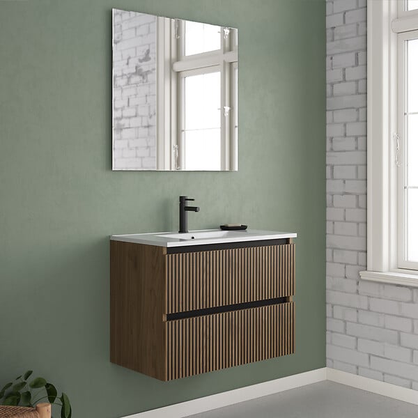 COSYNEO - Meuble de salle de bain 70cm simple vasque - 2 tiroirs - noyer (bois foncé) - VENERIA - large