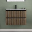 COSYNEO - Meuble de salle de bain 70cm simple vasque - 2 tiroirs - noyer (bois foncé) - VENERIA - vignette
