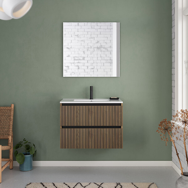 COSYNEO - Meuble de salle de bain 70cm simple vasque - 2 tiroirs - noyer (bois foncé) - VENERIA - large