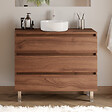 COSYNEO - Meuble de salle de bain 90cm avec plateau et vasque à poser ronde - 3 tiroirs - sans miroir - noyer (bois foncé) - MAYOR - vignette