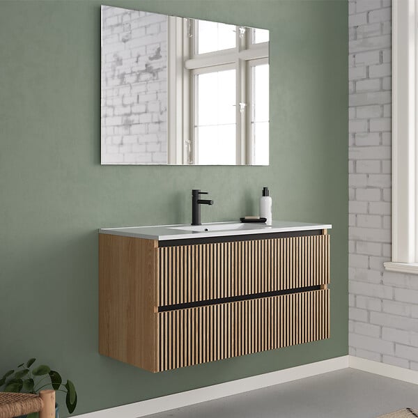 COSYNEO - Meuble de salle de bain 100cm simple vasque - 2 tiroirs - roble era (chêne clair) - VENERIA - large