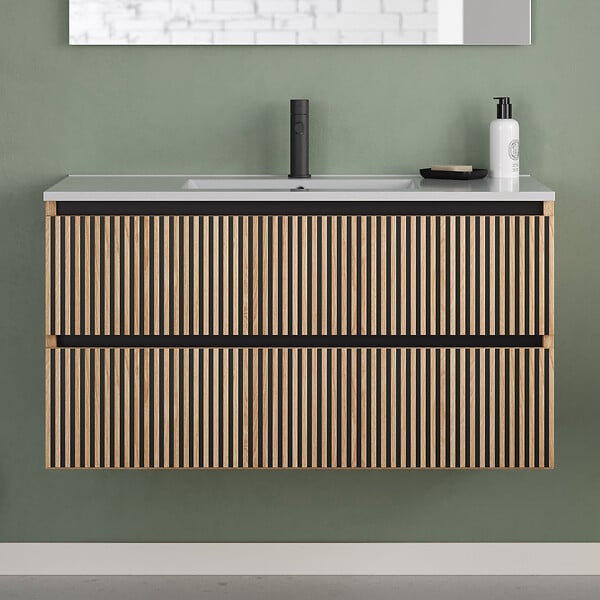 COSYNEO - Meuble de salle de bain 100cm simple vasque - 2 tiroirs - roble era (chêne clair) - VENERIA - large