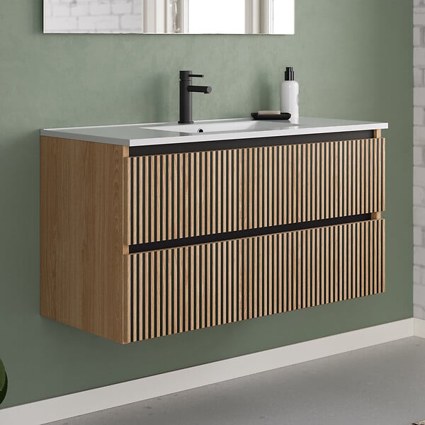 COSYNEO - Meuble de salle de bain 100cm simple vasque - 2 tiroirs - roble era (chêne clair) - VENERIA - large